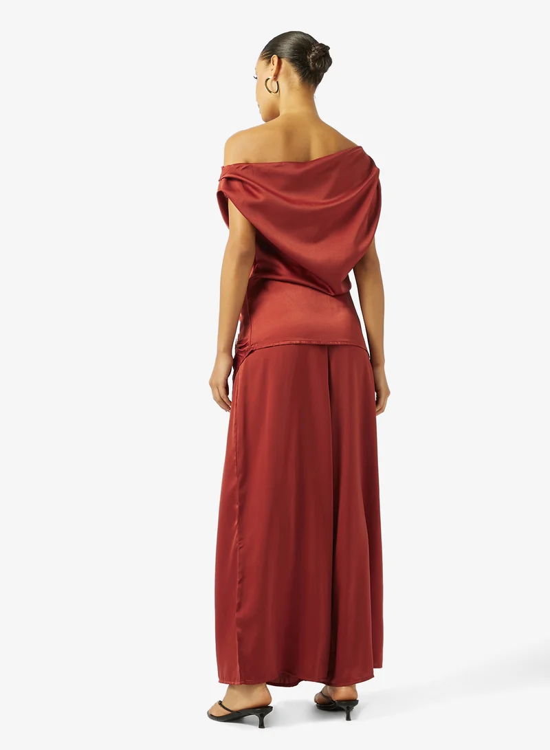 جينجر Wrap Around Detail Top & Wide Leg Pant Coord Set